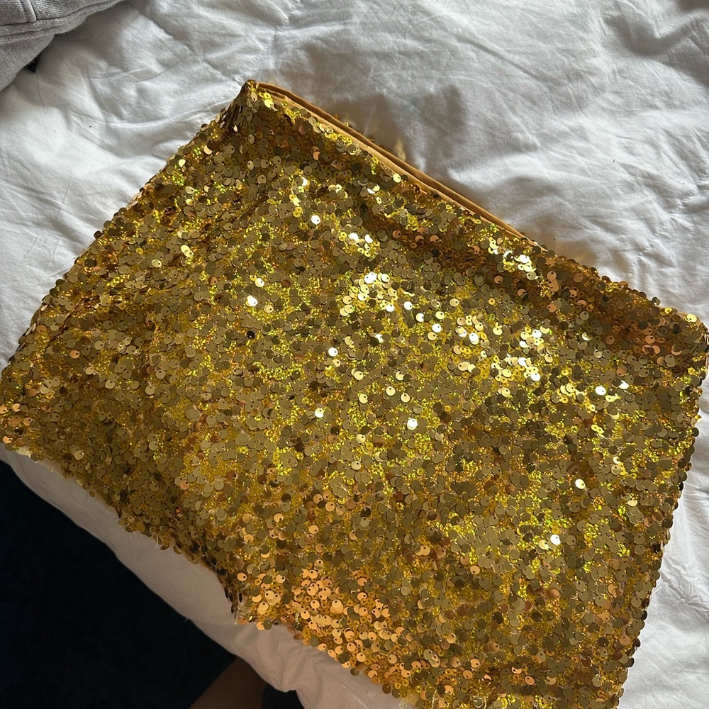 urban outfitters gold mini skirt